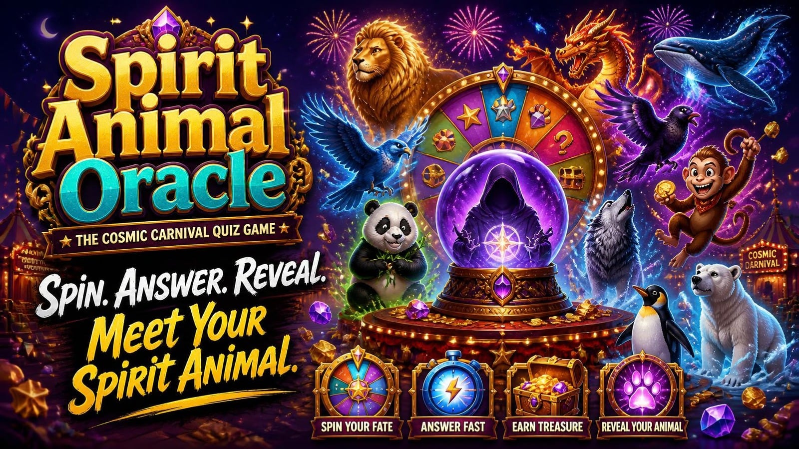 Spirit Animal Oracle — Spin. Answer. Reveal. Meet your spirit animal.